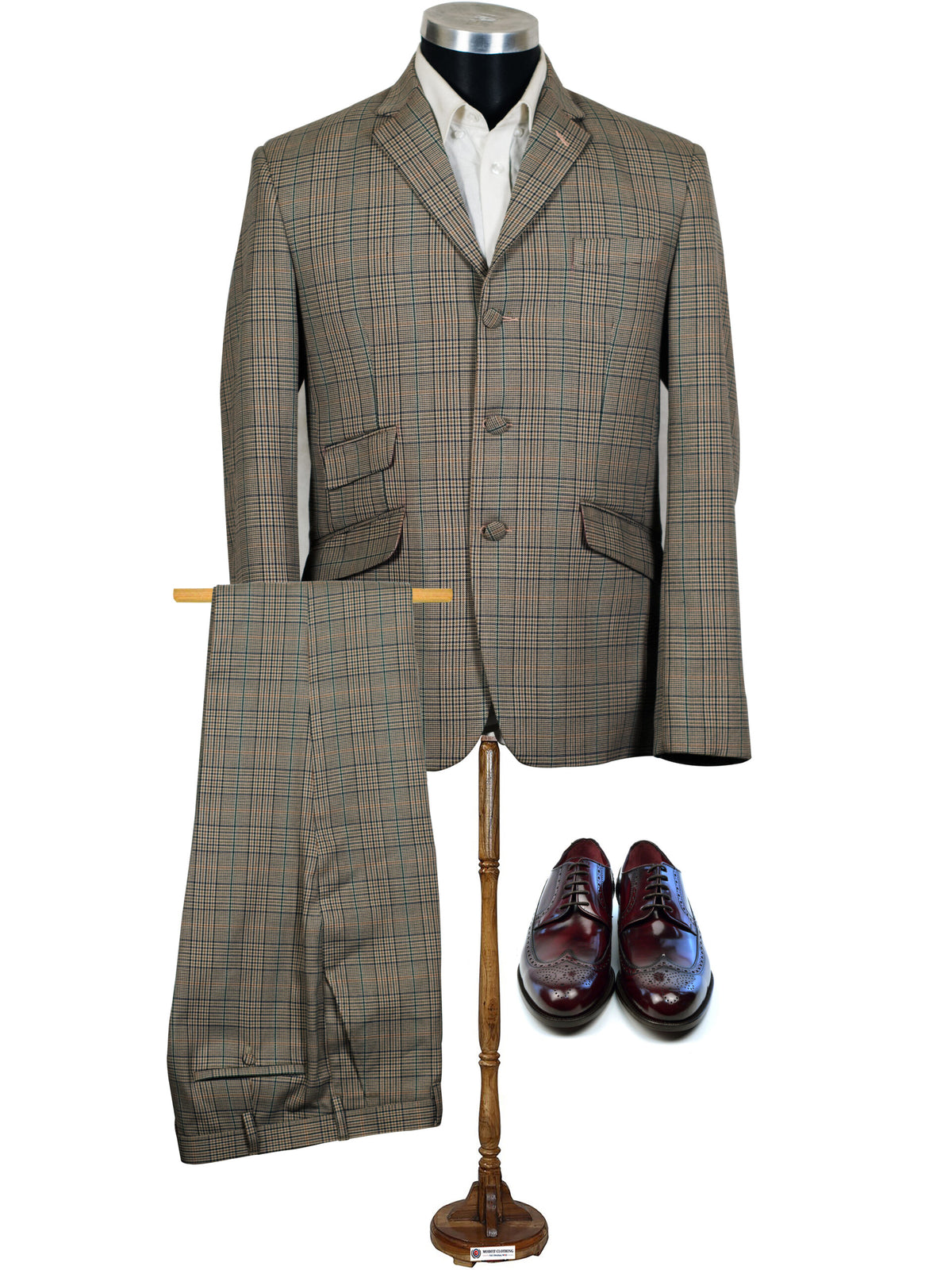 Mod Suits | 100% Wool Brown Prince of Wales Check 3 Button Suit