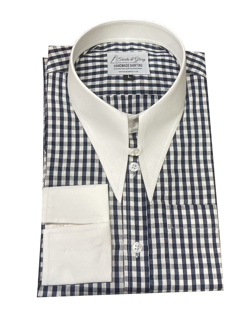 Men’s Navy & White Gingham Check Contrast Collar Dress Shirt