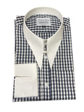 Men’s Navy & White Gingham Check Contrast Collar Dress Shirt